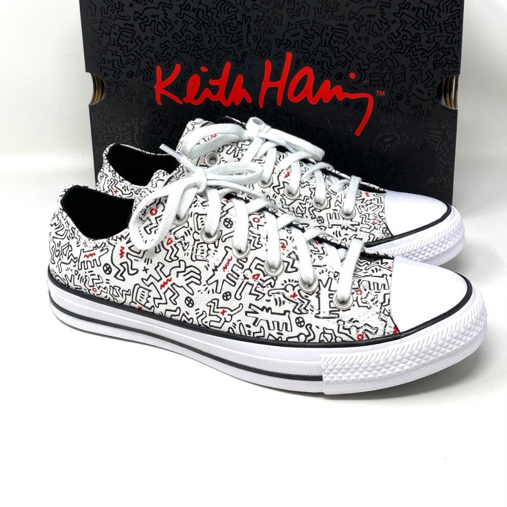 Converse Women's Size 9.5 171860F CTAS OX White Print Black Red Canvas Sneakers - Picture 6 of 11